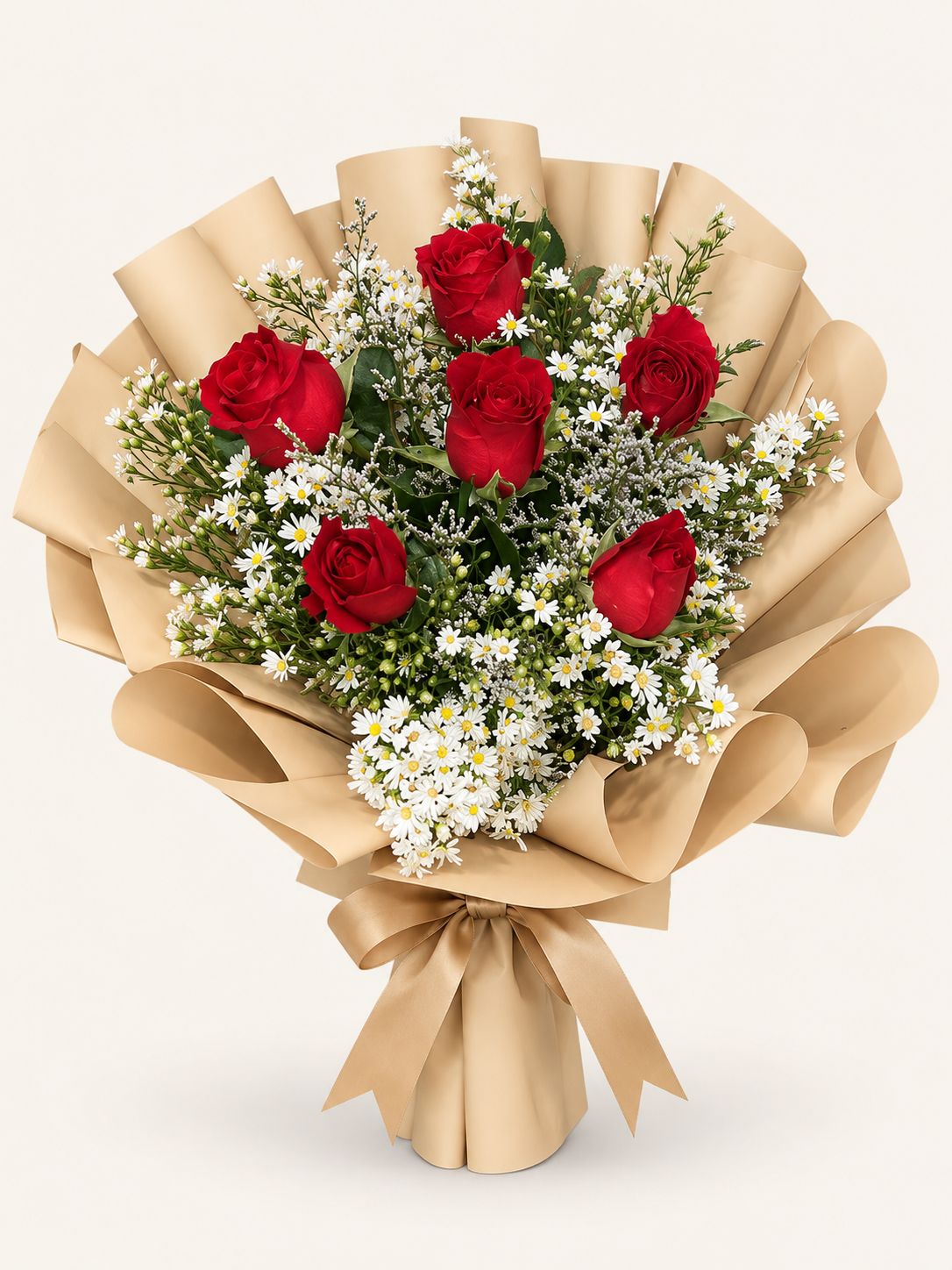 Dalisay — Red Rose Bouquet in Beige Wrap (Round)