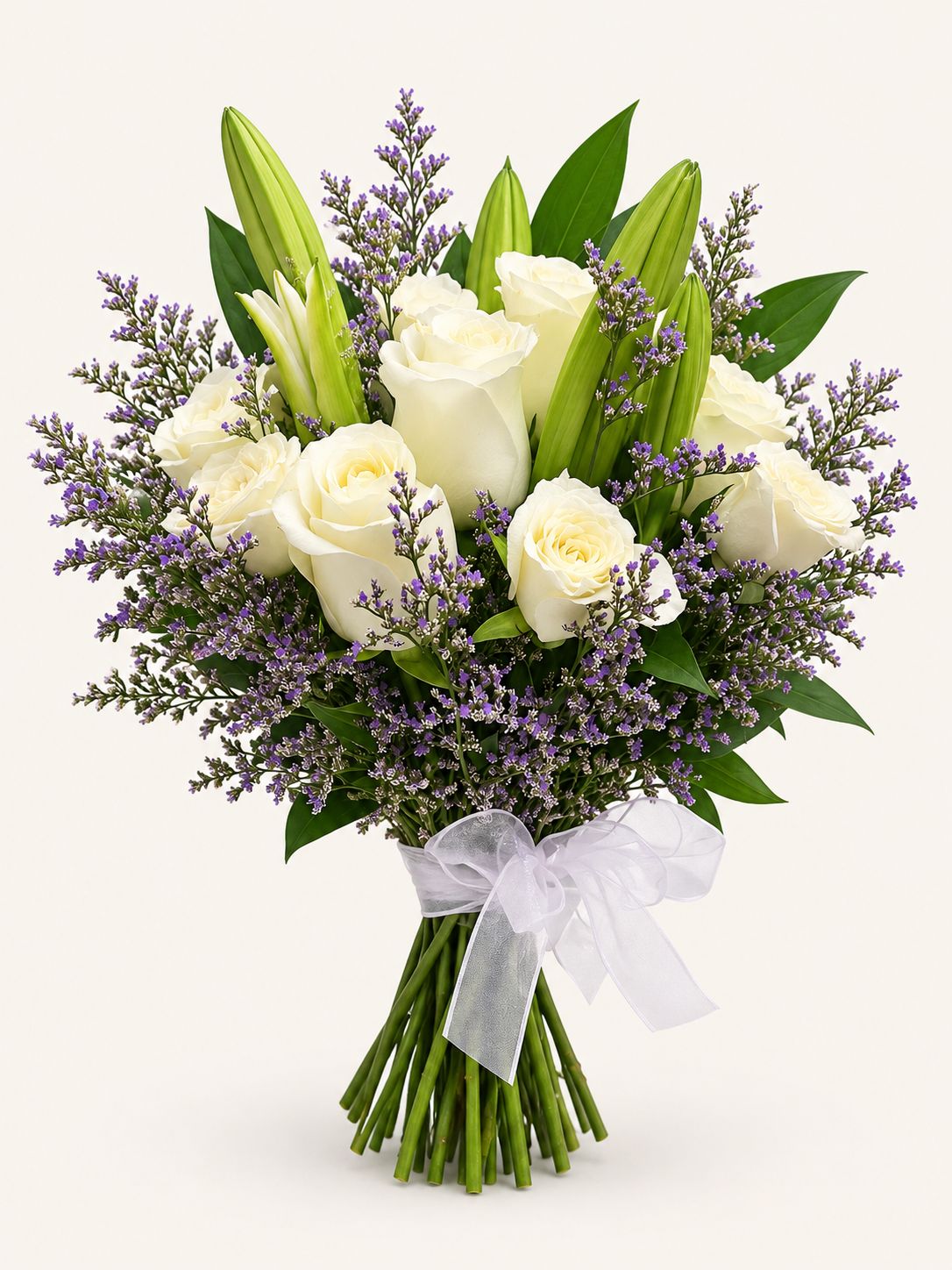 Violet Kiss — White China Rose Bouquet