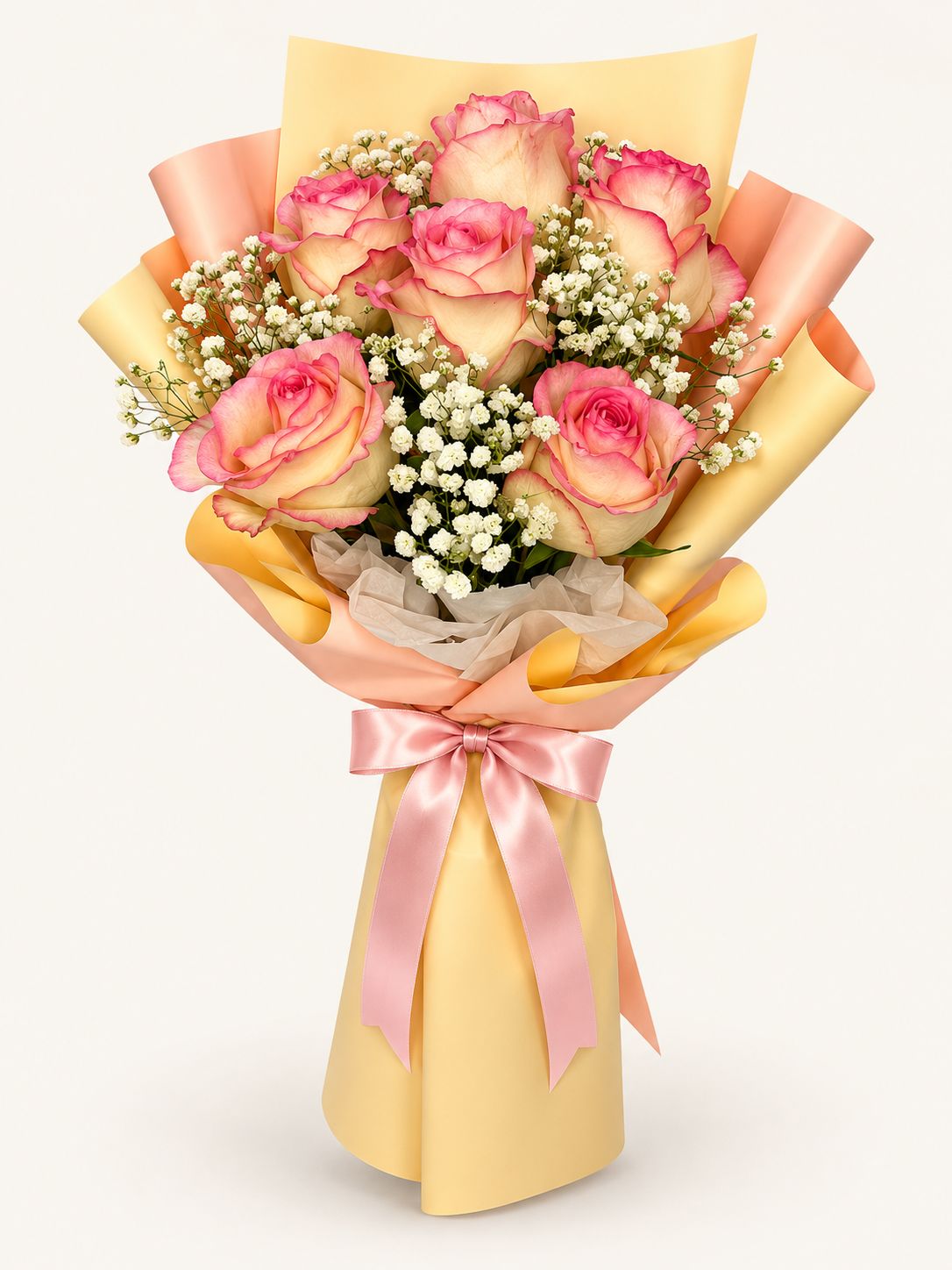 Peach Promise — Pink-Edged China Rose Bouquet