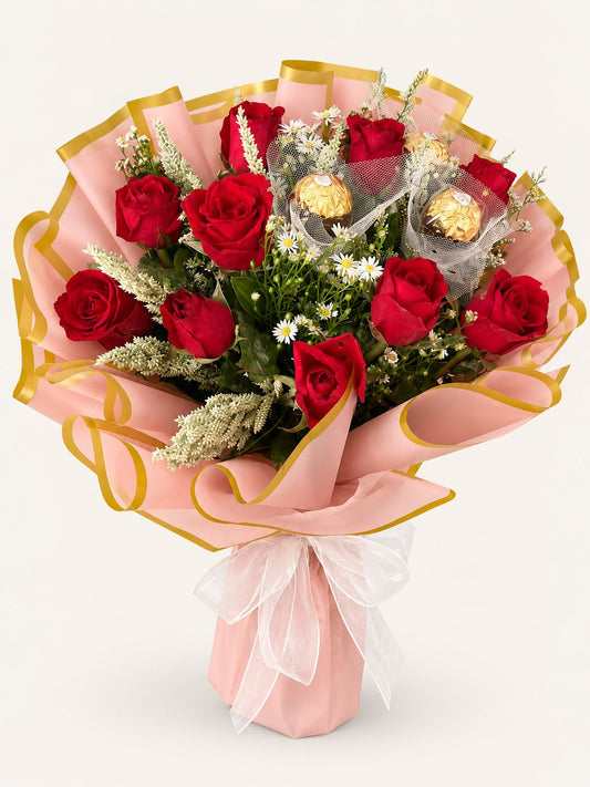 Happiness — Red Rose & Chocolate Bouquet (Round)