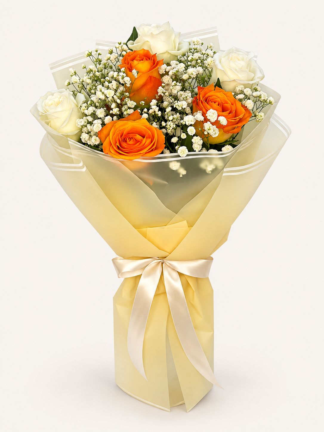 Peach Serenade — Orange and White China Rose Bouquet