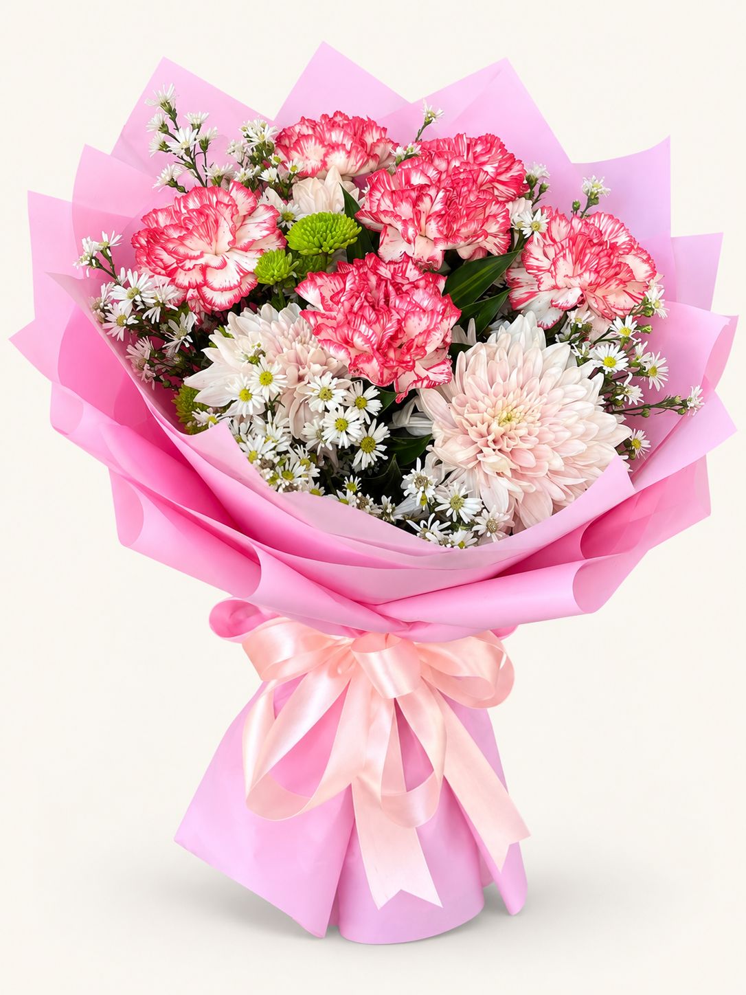 Blushing Heart — Pink Gerbera and Carnation Bouquet