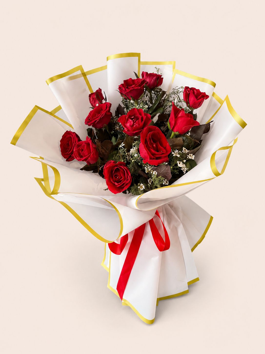 Gintong Pangako — Red Rose Round Bouquet with Gold Accents (Round)