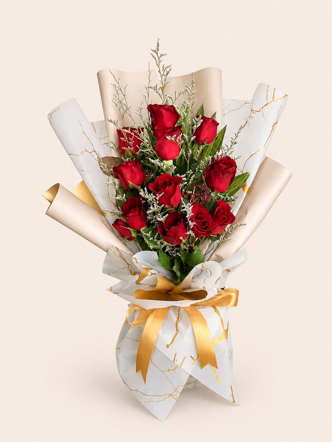 Marikit — Red Rose Bouquet with Gold Ribbon (Arm)