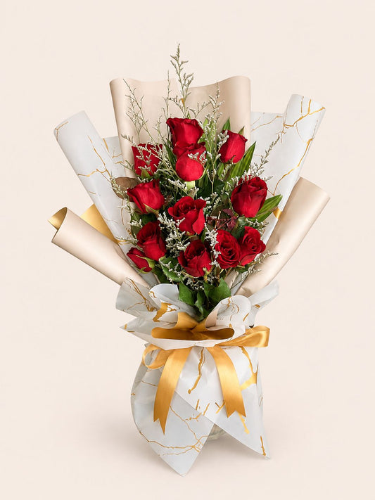 Marikit — Red Rose Bouquet with Gold Ribbon (Arm)