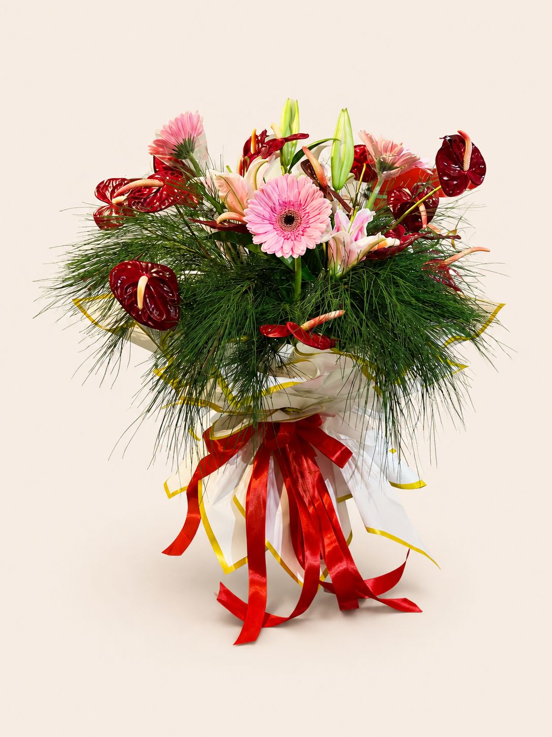 Wildflower Love — Pink Lily and Red Rose Bouquet
