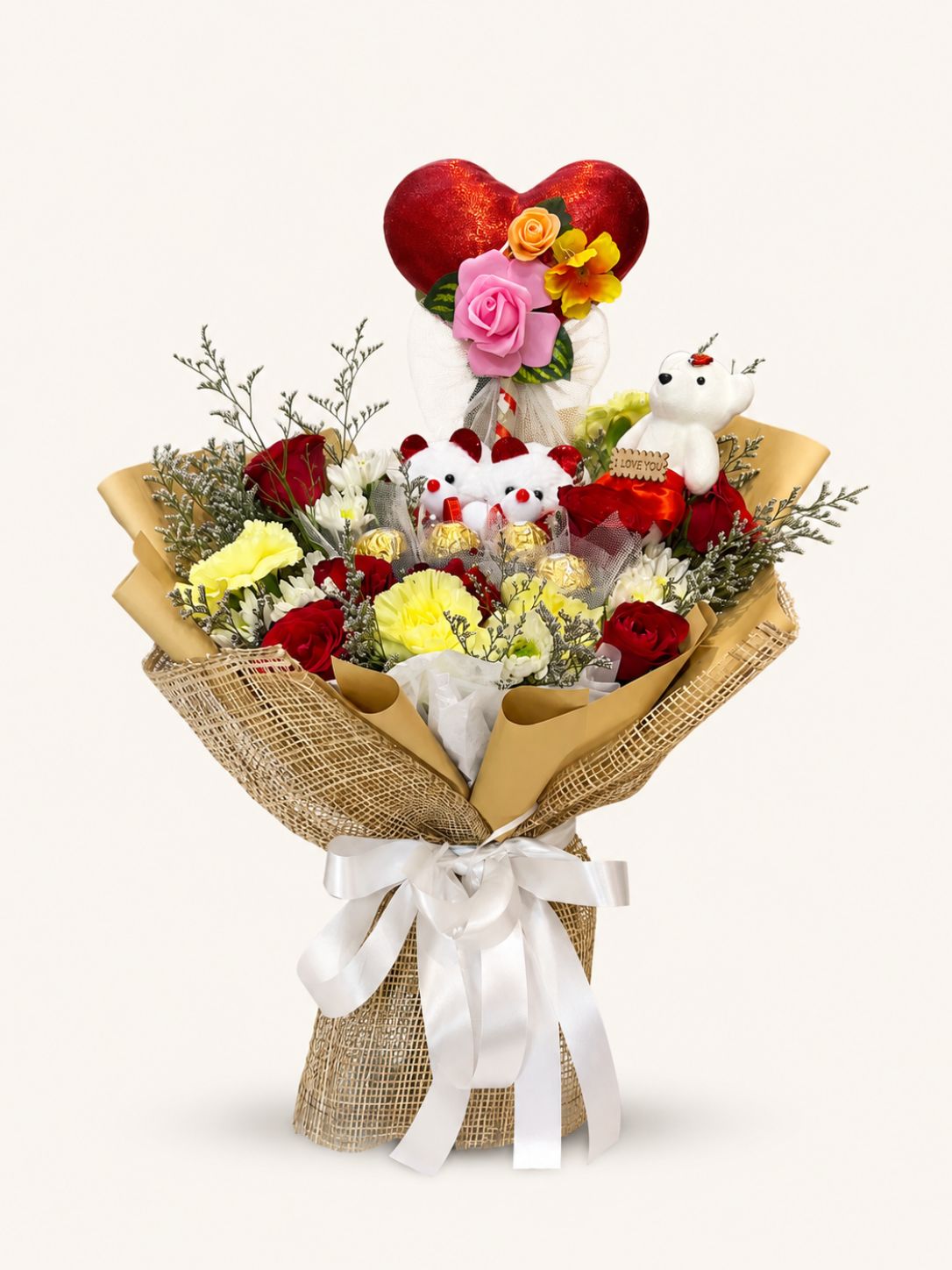 Emerald Promise — Red Rose and Pink Lily Bouquet