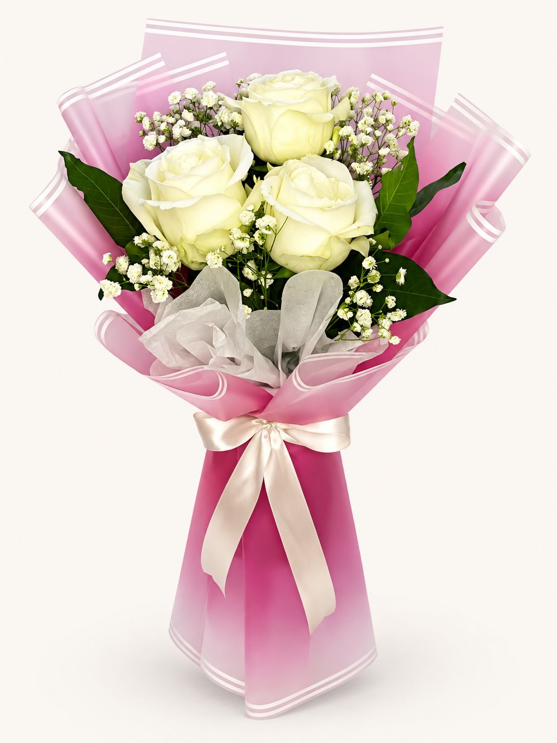 Pink Reverie — White China Rose Bouquet