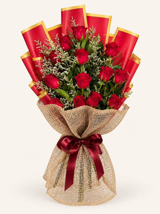 Marilag— Red Roses Arm Bouquet with Burlap Wrap