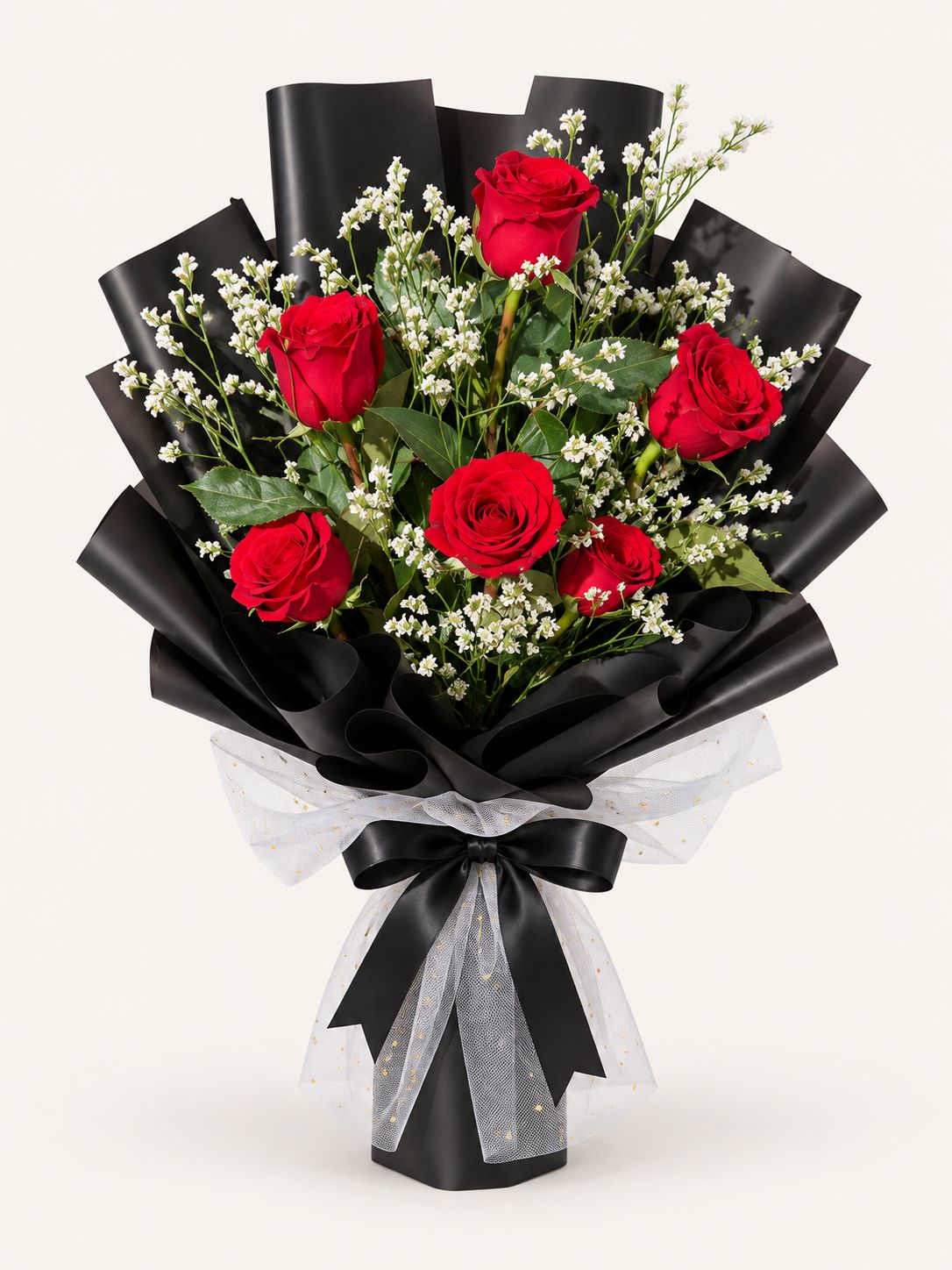 Pula — Red Roses Bouquet in Black Wrap